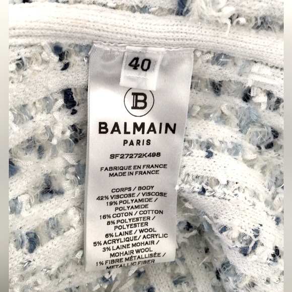 BALMAIN Luxurious White Silver & BlueTweed with Front Fringe - FR 40 / US 6 - Picture 6 of 8